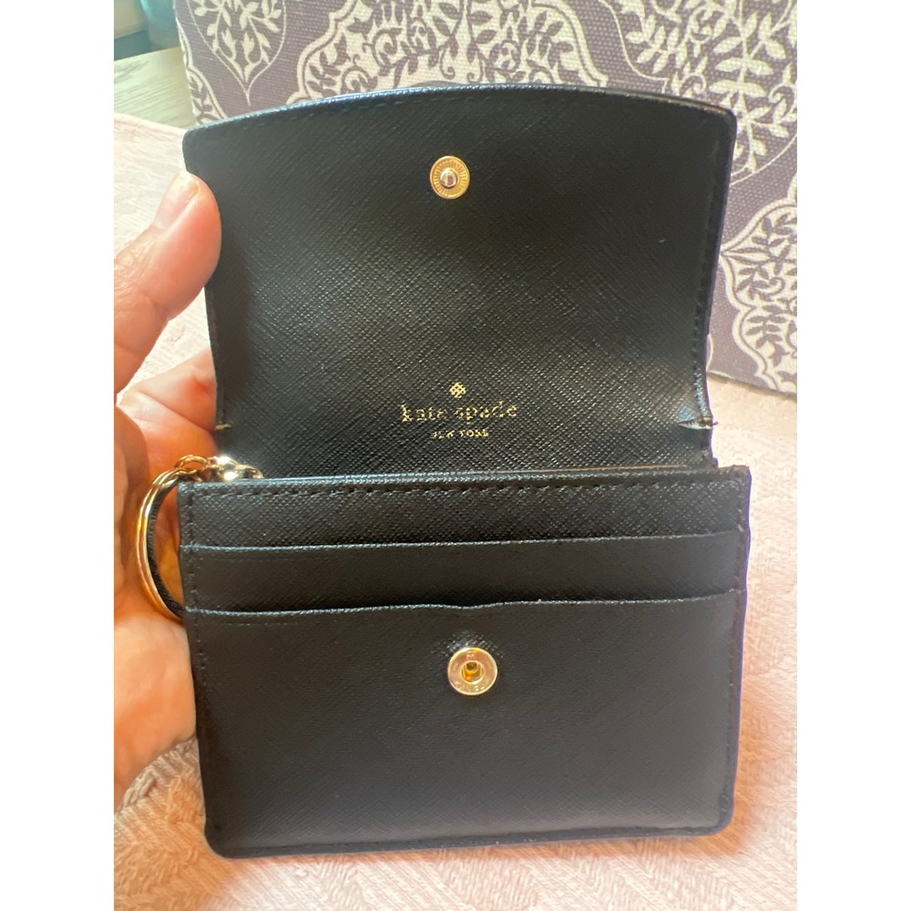 Kate Spade New York Black Saffiano Leather Card Holder Wallet ID Window Key Ring - Picture 4 of 5
